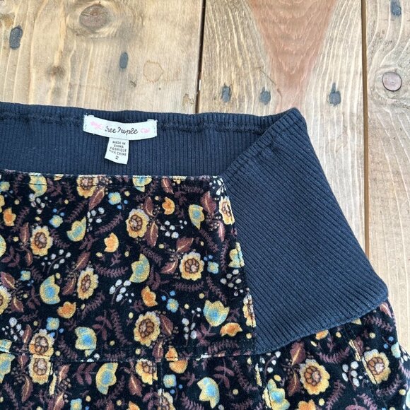 Free People Velvet‎ Floral Skirt Elastic top Size 2 Black - Picture 3 of 6